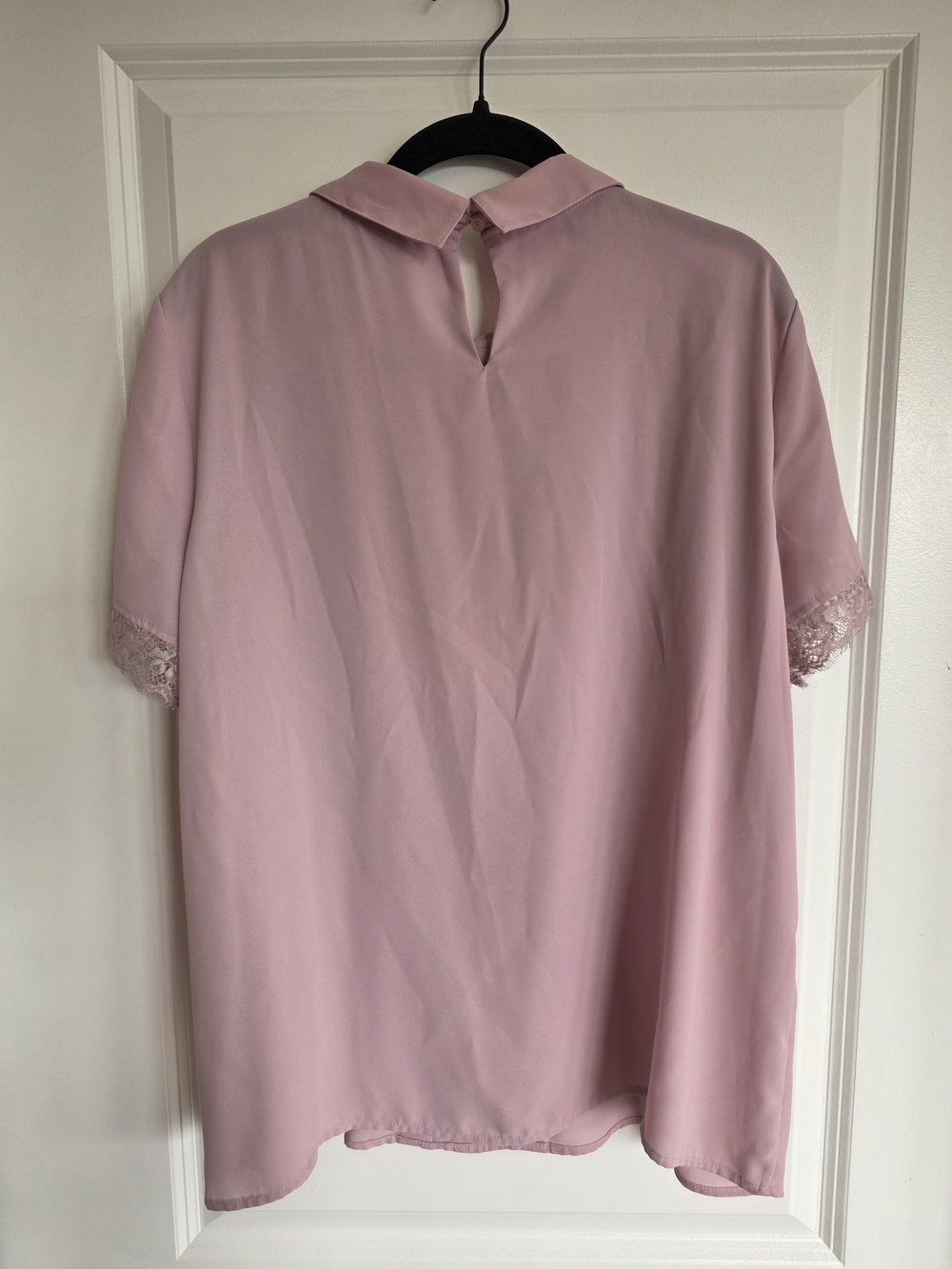 Karl Lagerfeld Dusty Pink Lace-Trim Pleated Collar Blouse - Picture 2 of 5